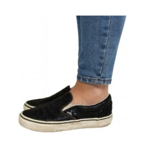 Vans Size 11 Kids  Slip On Sequin Skateboard Sneakers Blue Shoes - Picture 6 of 12